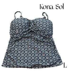 Kona Sol Navy Blue and White Swim Tankini Top size Large GUC
